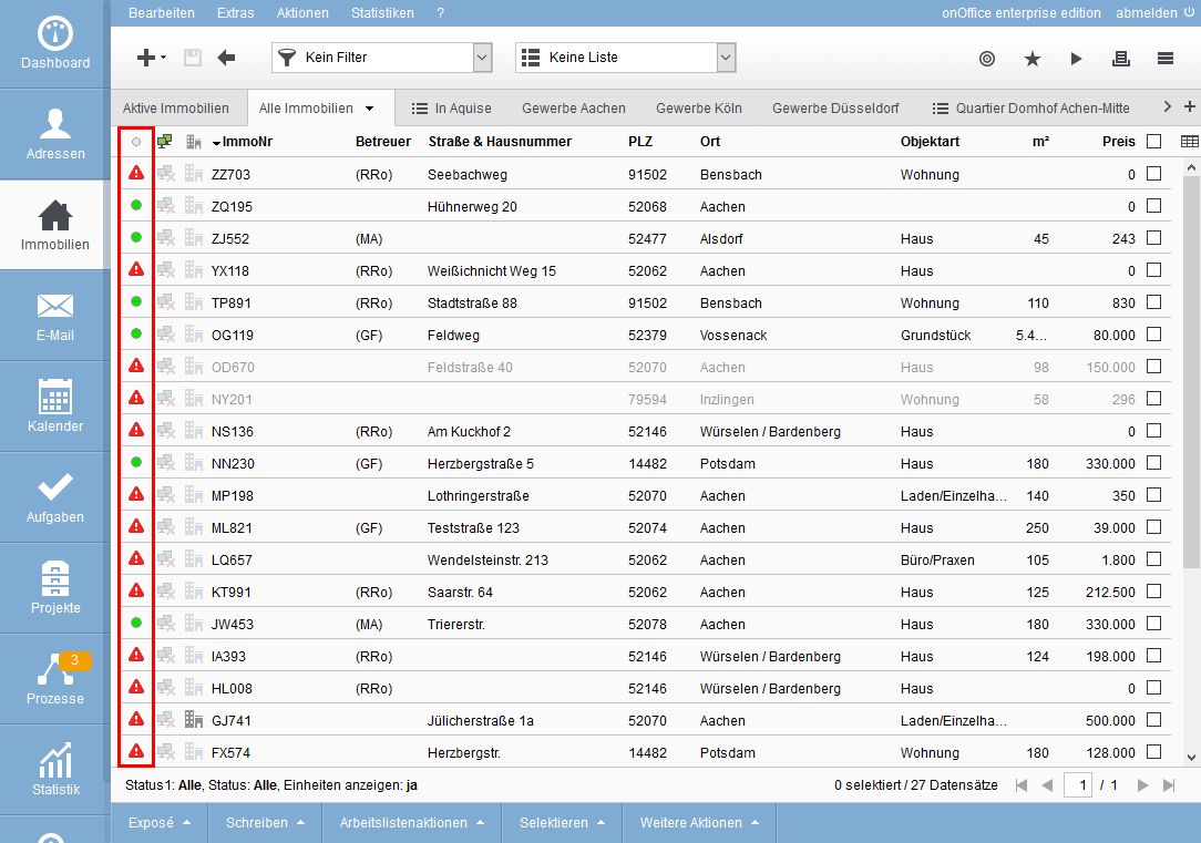 Property list mixed traffic light status