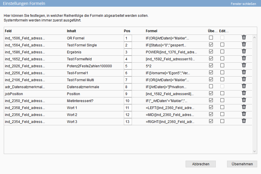 Formula popup for addresses