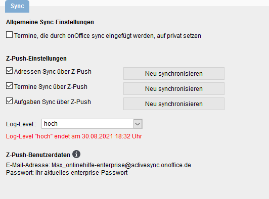 User setting for z-push