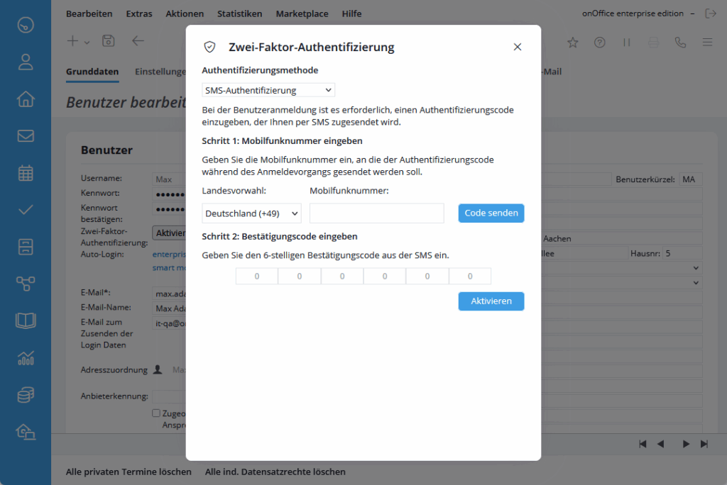 SMS-Einrichtung für 2FA