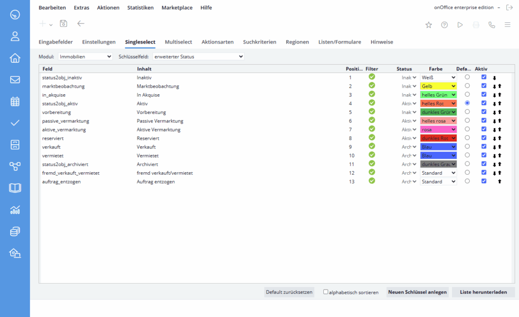 Akquise-Cockpit Akquisestatus in der Administration konfigurieren