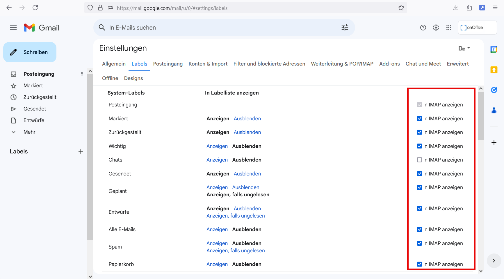 IMAP Ordner in Gmail