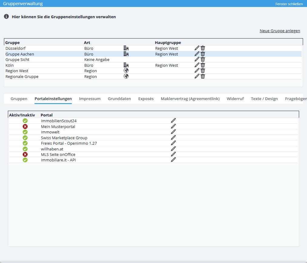Group portal settings