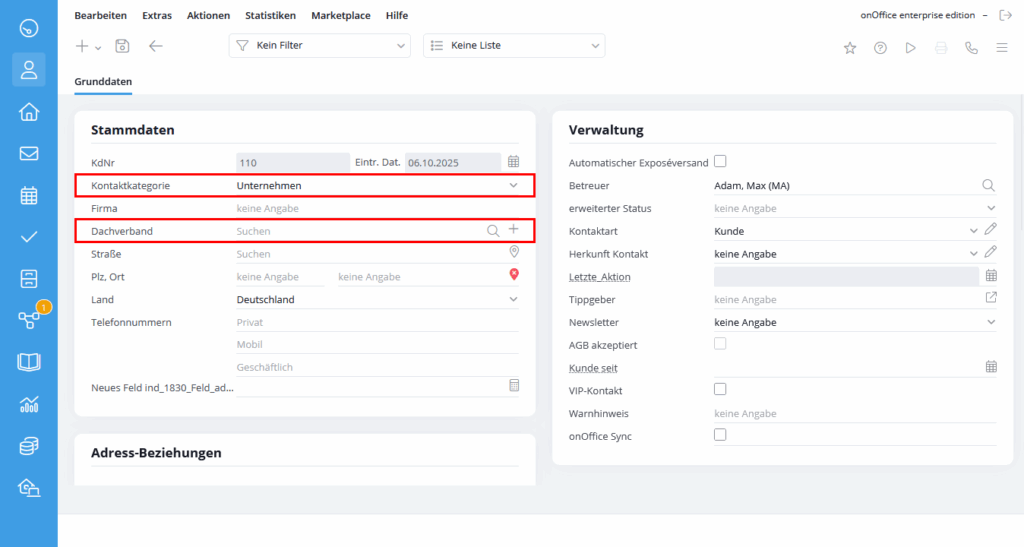 Quickstartguide Adress-Hierarchie -   Anlage eines neuen Unternehmens