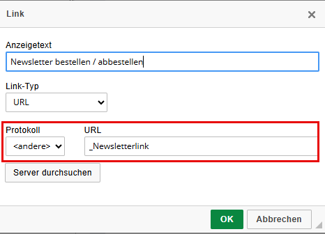 Solicitud/ darse de baja de suscripción de la newsletter