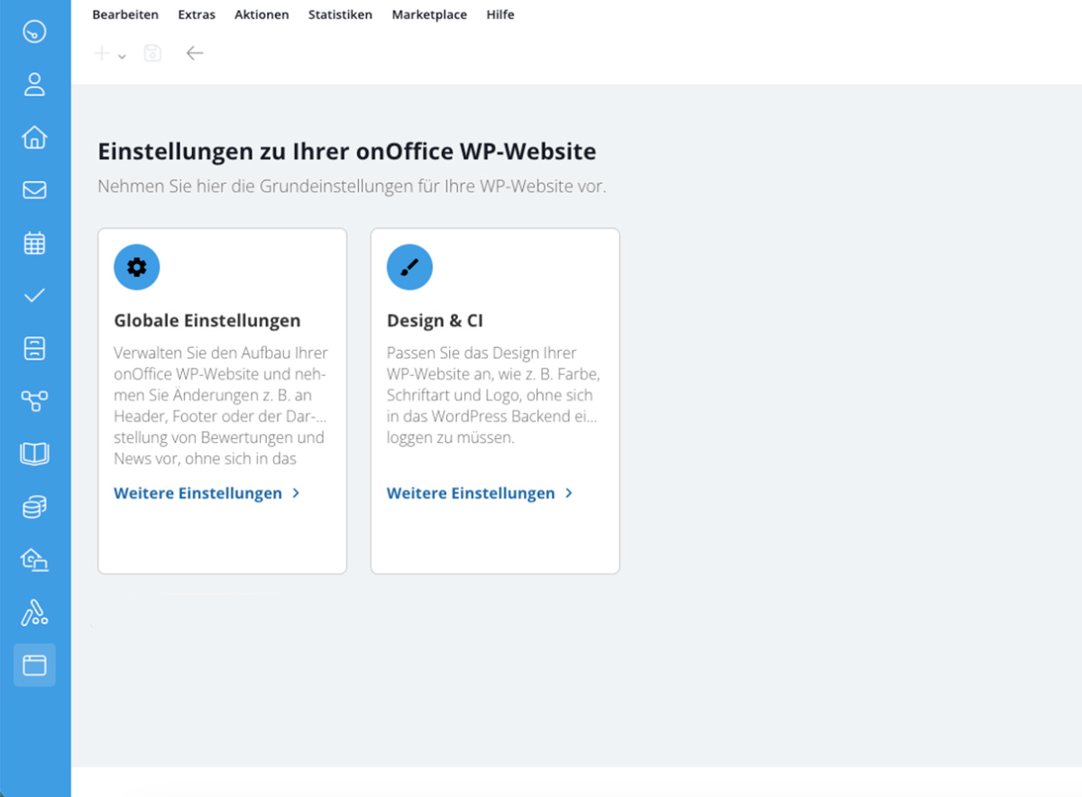 WP Webseite - Einstellungen