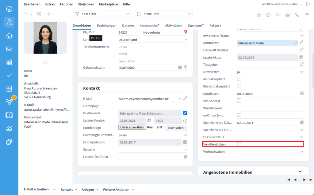 Adresse veröffentlichen in der Administration aktivieren