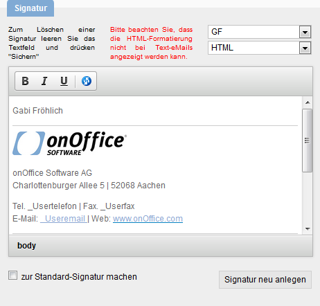 Benutzer E-Mail HTML Signatur