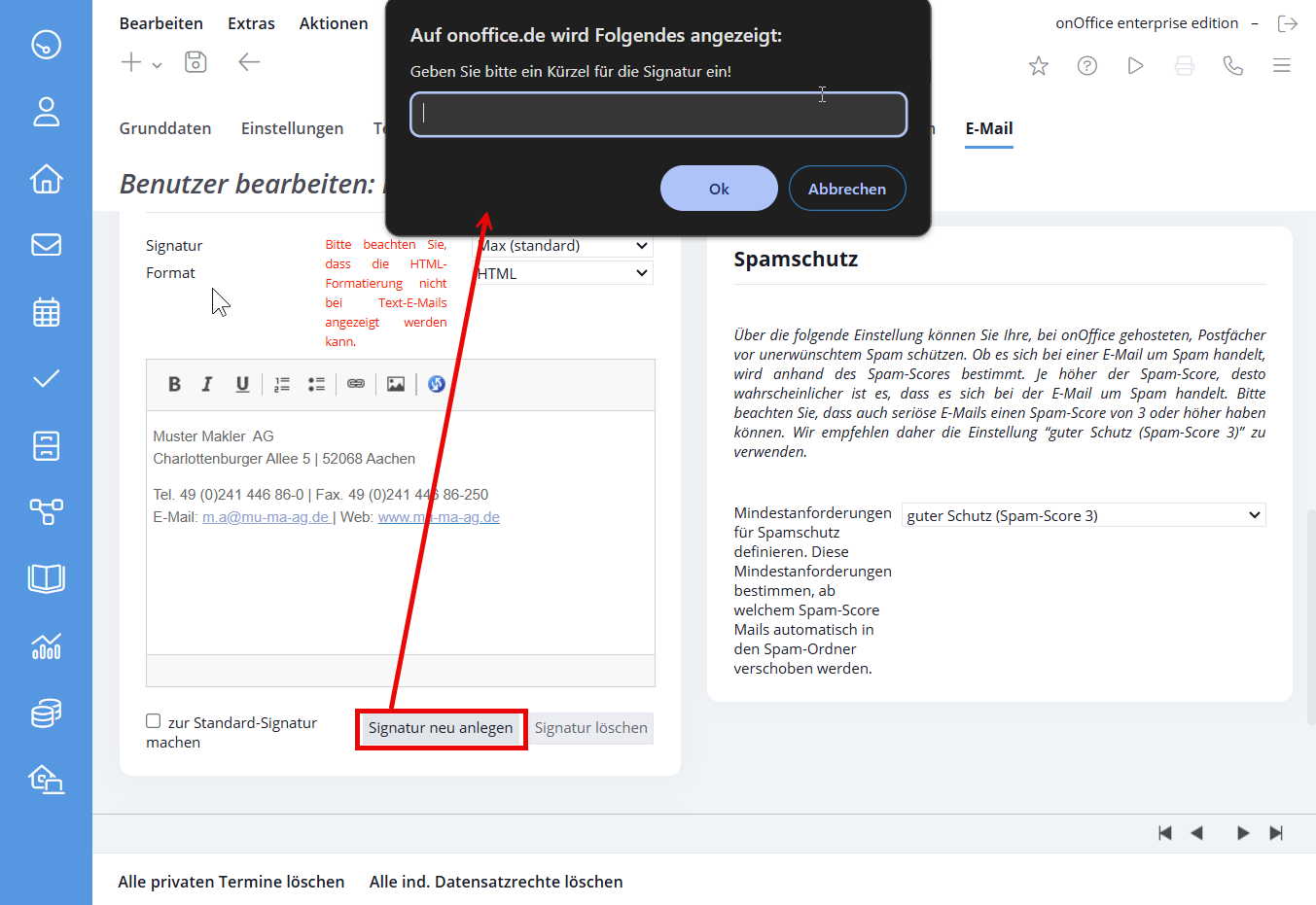 Configuración de correo electrónico abreviatura firma