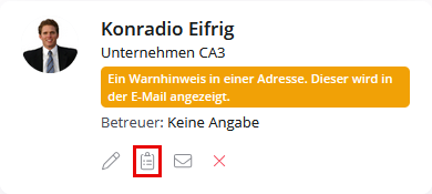 Aktivität zur E-Mail aus der Adresskachel heraus öffnen.