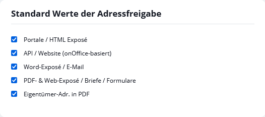 Grundeinstellungen für die Adressfreigabe von Immobilien