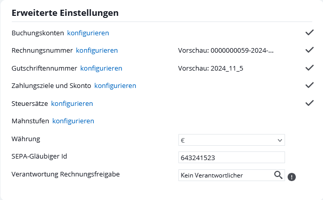 Erweiterte Einstellungen von Faktura enterprise