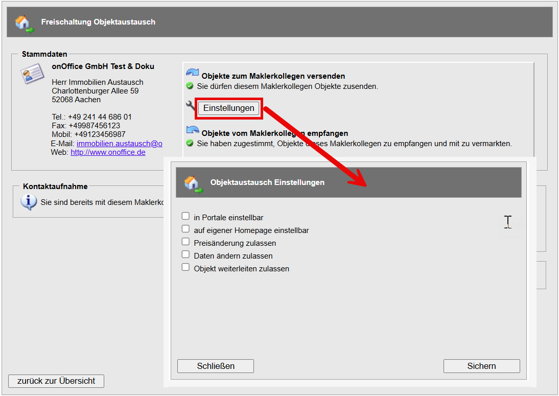 Einstellungen des Immobilienaustausch