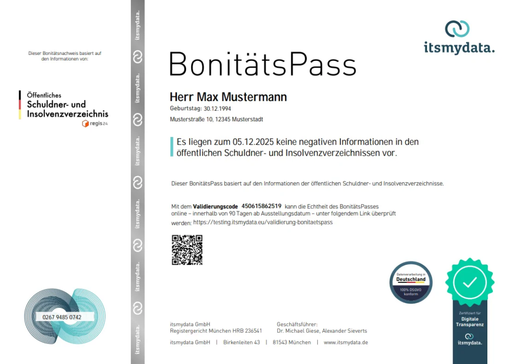 Ansicht Bonitätspass