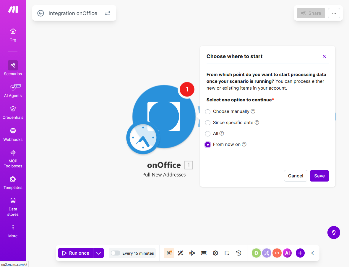 Make.com - Start-Zeitpunkt