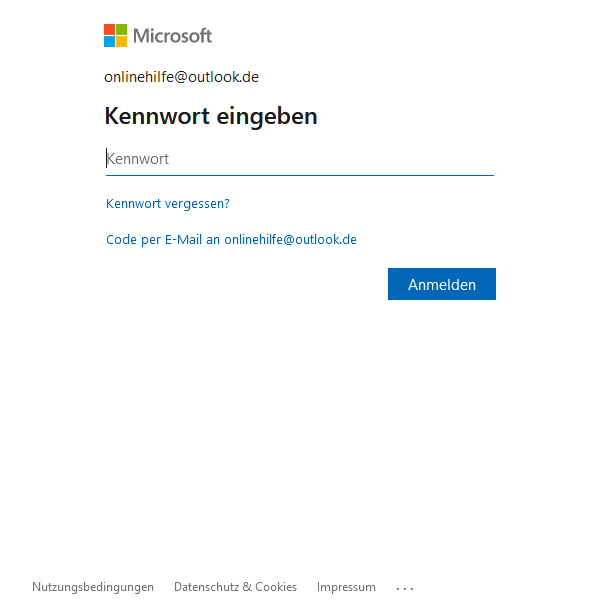 Kennwort bei outlook eingeben