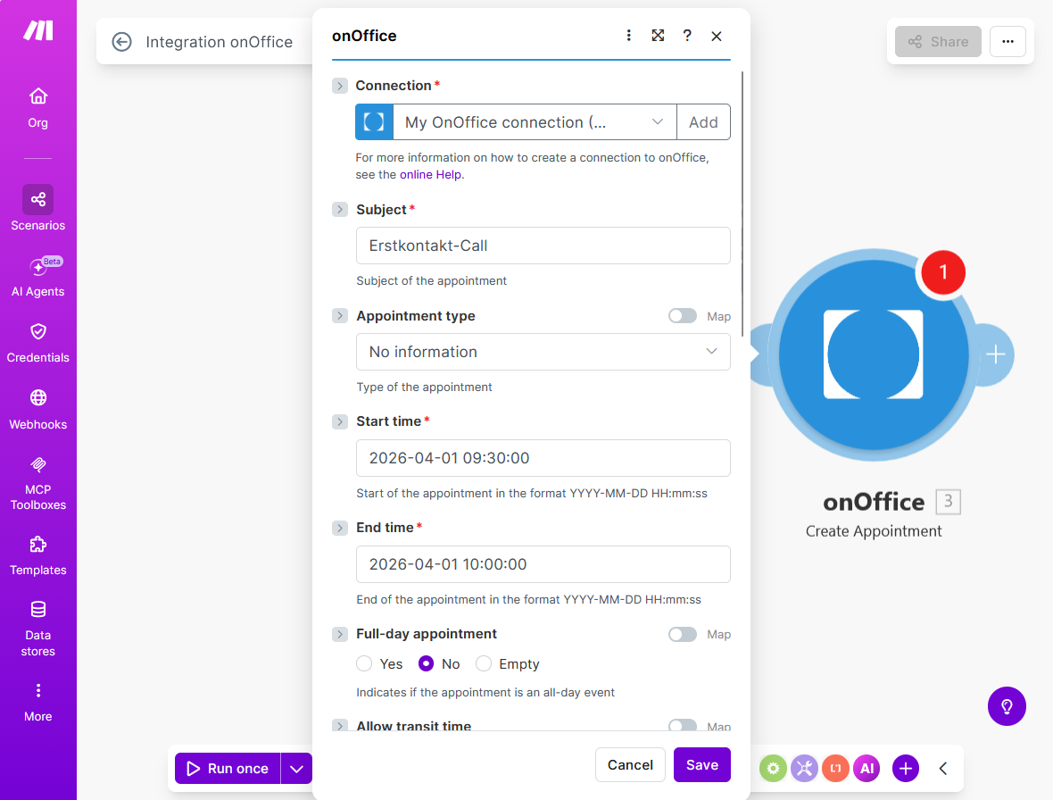 Make.com - onOffice-Action