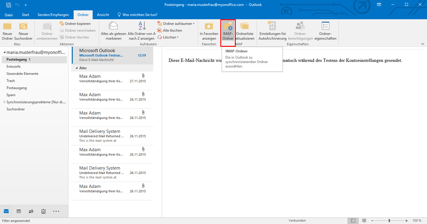 Añadir carpeta IMAP de Outlook