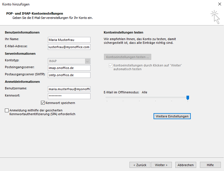 Outlook account settings