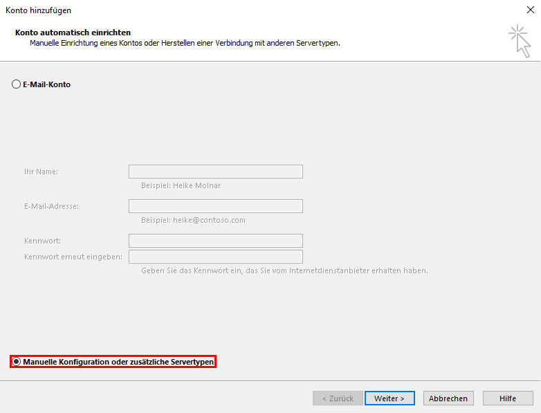 Outlook manual configuration