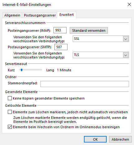 Outlook weitere Einstellungen 2