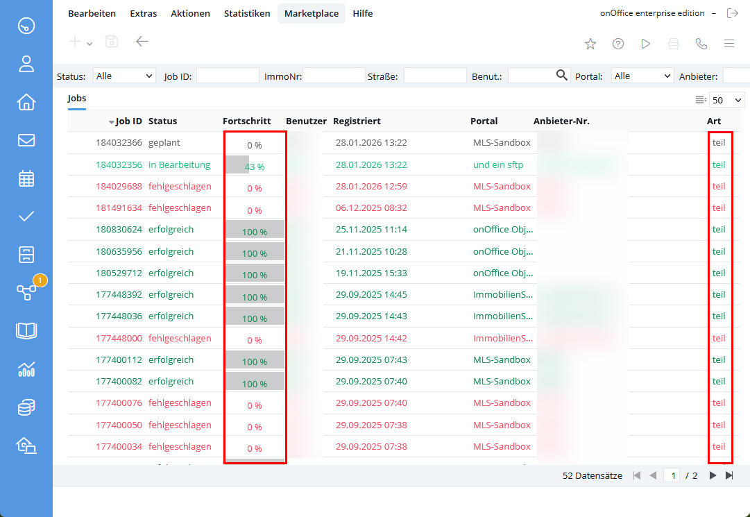 Job list with waiting jobs