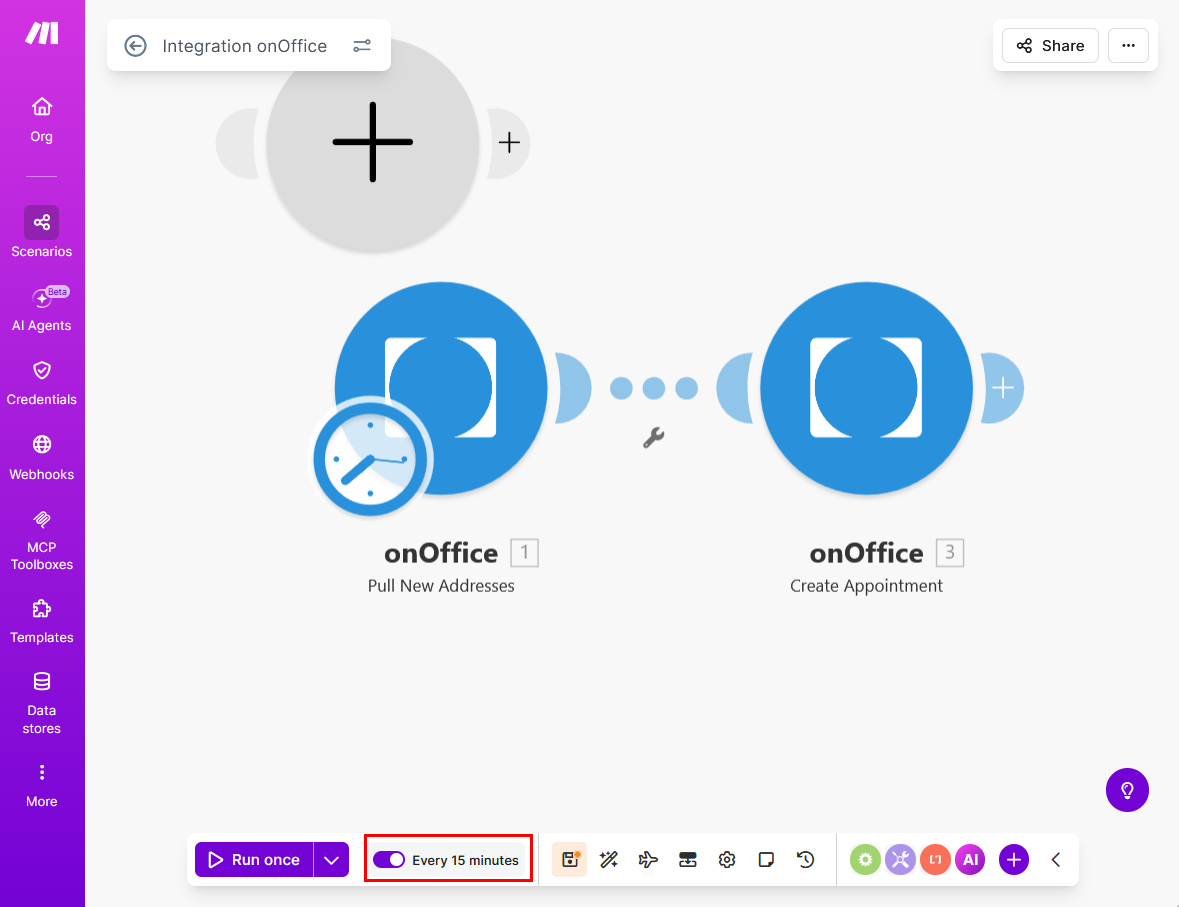 Make.com - Sezenario aktivieren